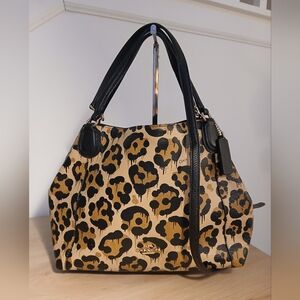 Coach Leopard Print Satchel - Black and Tan
